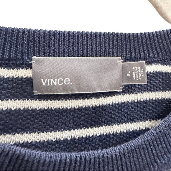 VINCE Navy Blue White Striped Knit Sweater Size Large - Picture 7 of 7